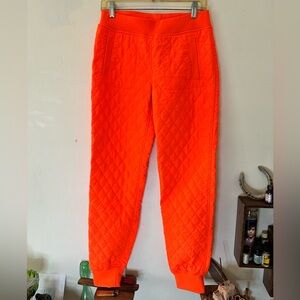 Norma Kamali Neon Orange Quilted Joggers Pants XS